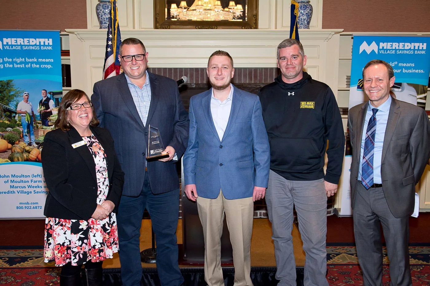 MI-BOX New Hampshire receiving the Golden Hammer Award from the Lakes Region Chamber of Commerce