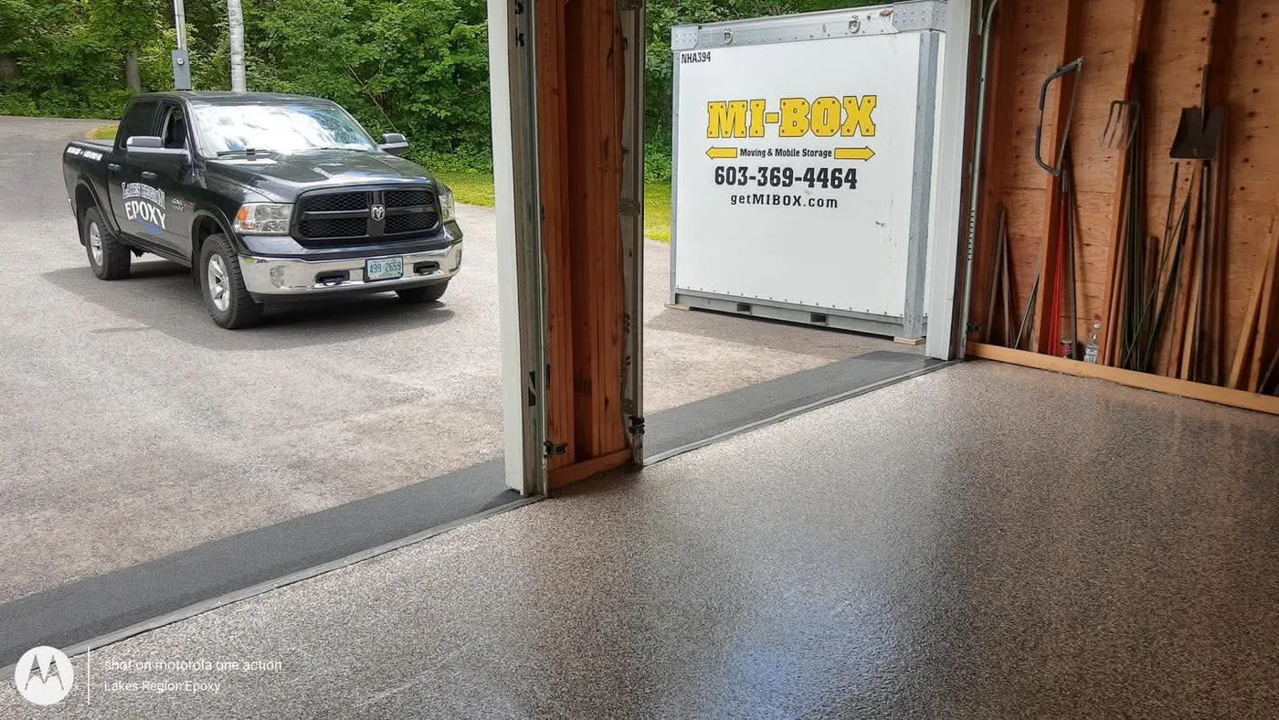 MI-BOX storage container on an epoxy flooring project in the Lakes Region NH