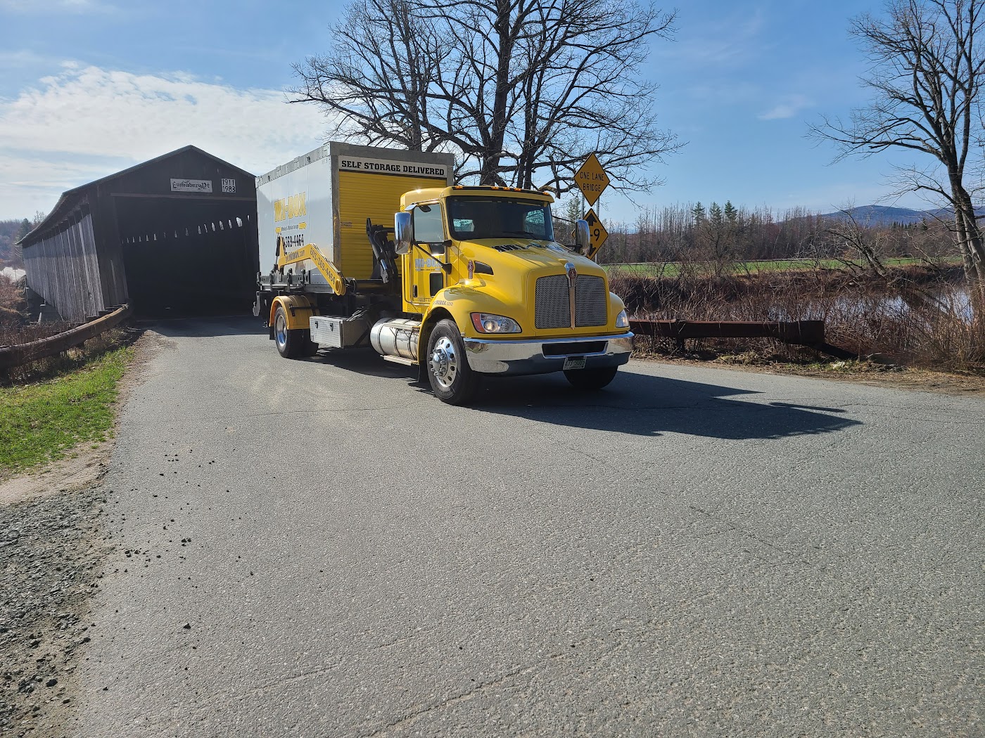 MI-BOX portable storage by the Lancaster covered bridge in NH