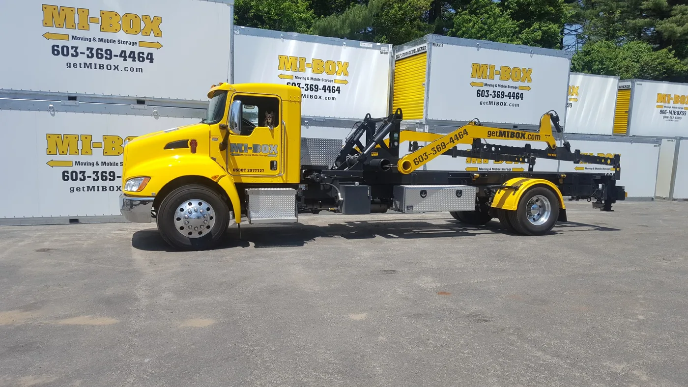 MI-BOX portable storage delivery truck at the Tilton NH headquarters