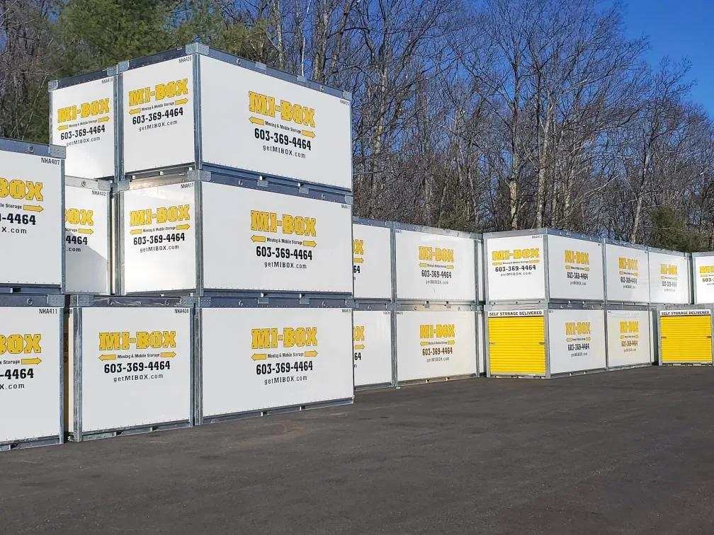 MI-BOX portable storage containers stacked at the Tilton NH facility