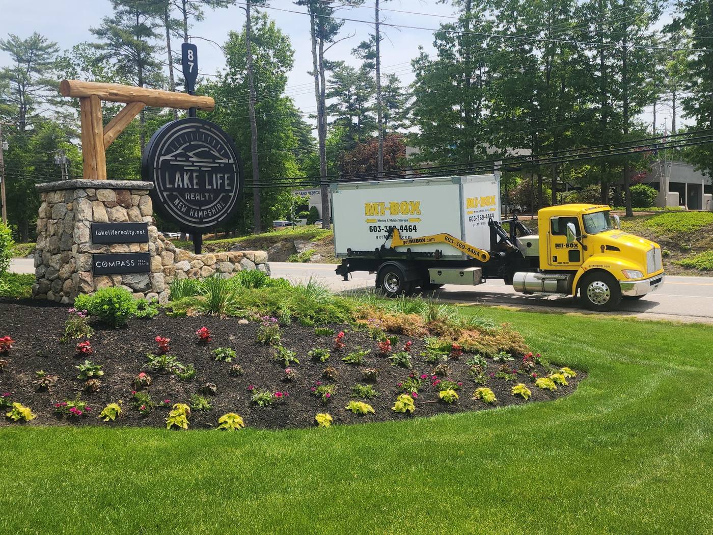 MI-BOX portable storage container being delivered to Lake Life Realty in New Hampshire