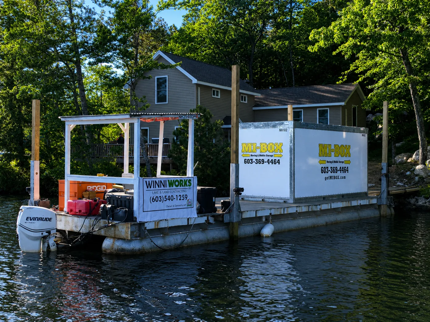 MI-BOX container delivered by barge to an island home on Lake Winnipesaukee NH
